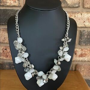 LOFT White and Silver Statement Bead Cluster Necklace
